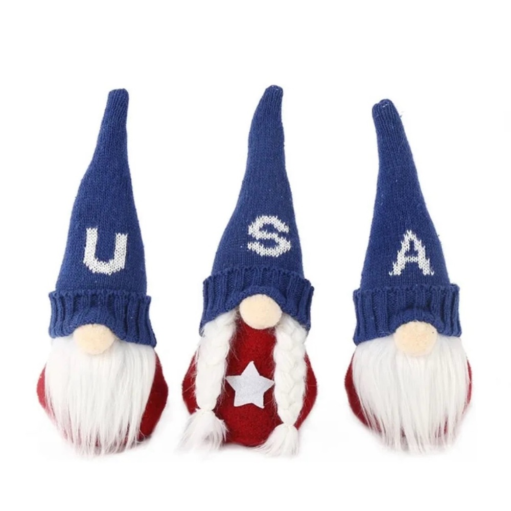Patriotic USA Gnome Trio - Blue Hats and Red Bodies